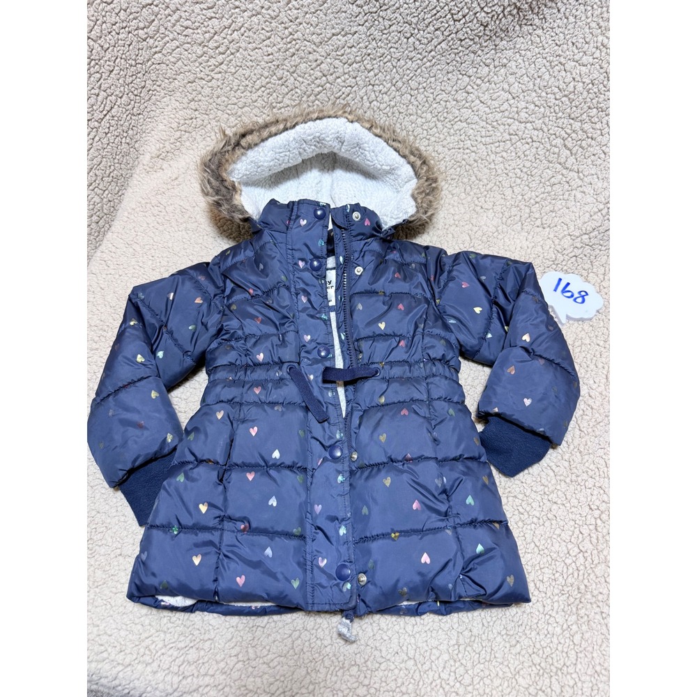 Member's Mark Toddler Girls Navy Blue Rainbow Heart Cozy Puffer Jacket 3T Hooded